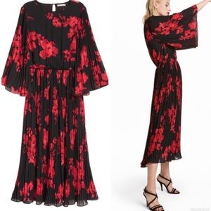 H&M Red and Black floral midi dress